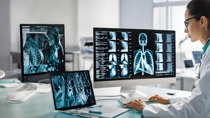 na zdjęciu znajduje się Lekarka podczas opisywania wyników badania